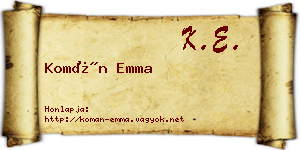 Komán Emma névjegykártya